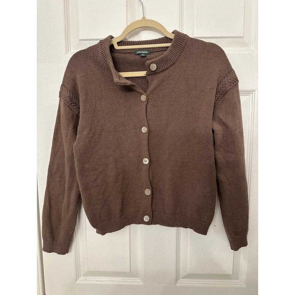 Wild Fable Brown Button Front Cardigan Sweater XS Long Sleeve Cable Shoulder